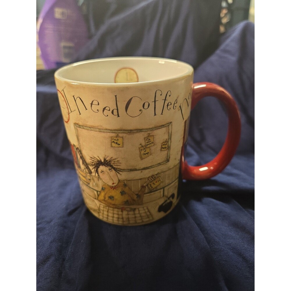 Vintage Dan DiPaolo Lang Coffee Mug I Need Coffee Now 2006 • Whimsical Folk Art